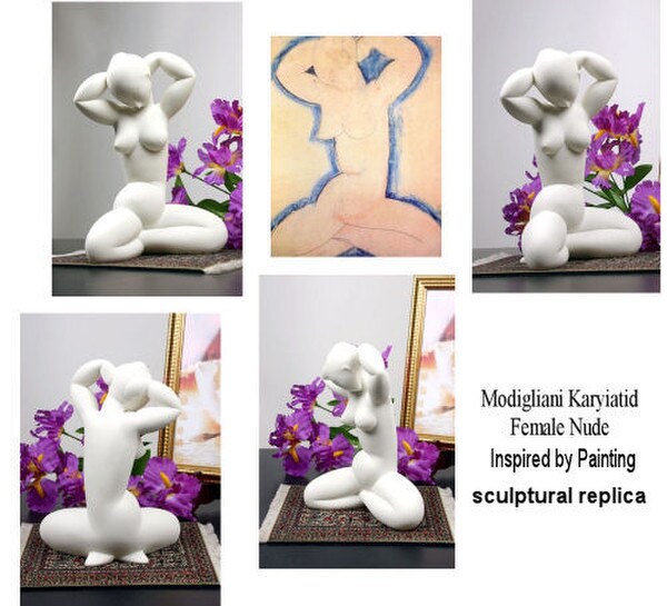 Canvas Modigliani Karyiatid Female Nude Arms Raised Statue Caryatid